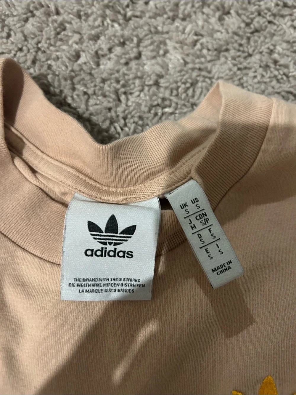 adidas Long Sleeve Crewneck Tee in Peach with Yellow Trefoil